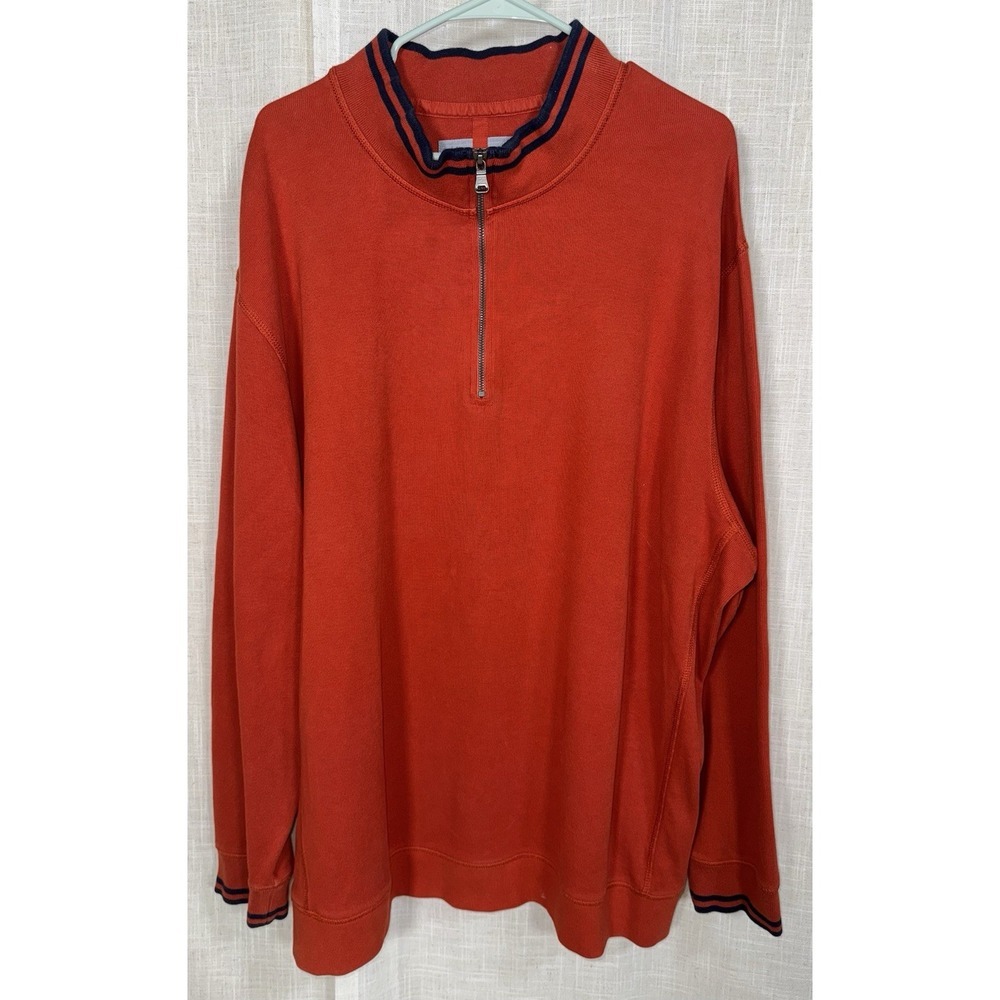Cutter & Buck‎ Heritage Men's 1/4 Zip Pullover 3XB Orange Navy Ribbed